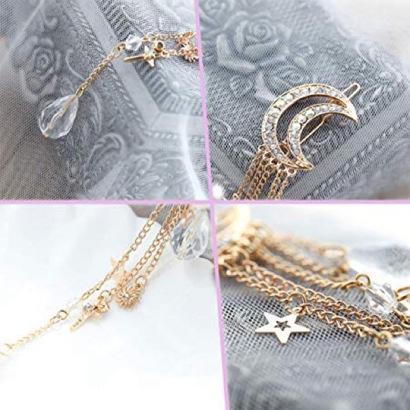 Moon stars crystals hair clips gold silver rose - Picture 11 of 16